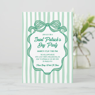 Hand Drawn Coquette Bow & Stripes St Patrick's Day Einladung