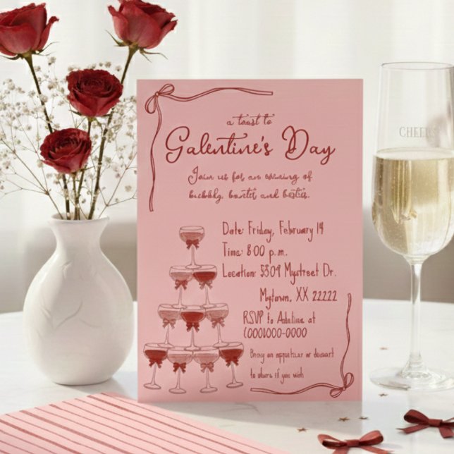 Hand Drawn Coquette Champagne Tower Galentine Einladung (Von Creator hochgeladen)