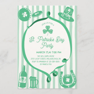 Hand Drawn Coquette Frame Stripes St Patrick's Day Einladung