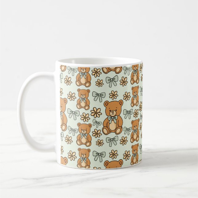 Hand-Drawn Coquette Teddy Bears Seamless Pattern Kaffeetasse (Links)