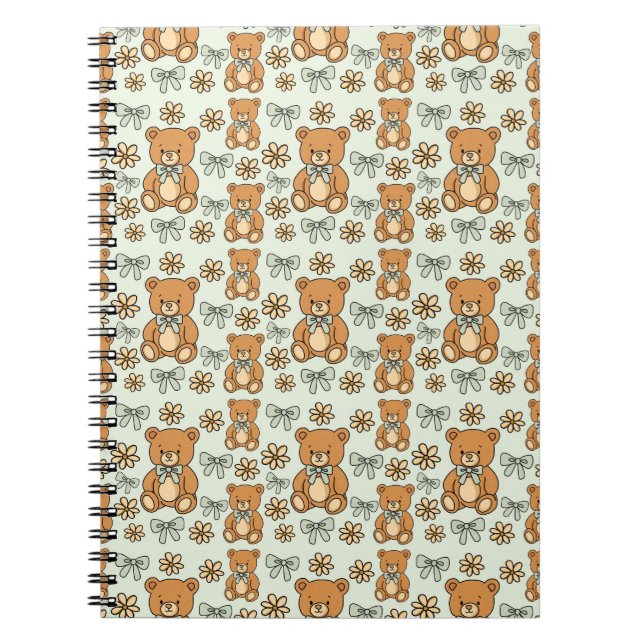 Hand-Drawn Coquette Teddy Bears Seamless Pattern Notizblock (Vorderseite)