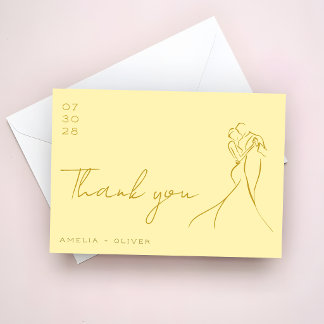 Hand Drawn Couple Butter yellow Modern Wedding Dankeskarte