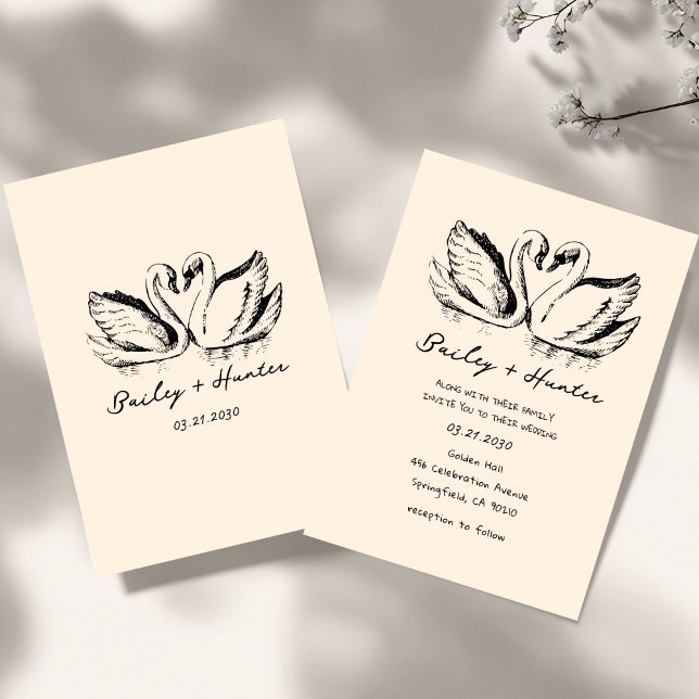 hand drawn  Couple Swan Whimsical Wedding Einladung (Von Creator hochgeladen)