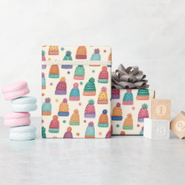 Hand Drawn Cozy Winter Hats Wrapping Paper Roll Geschenkpapier