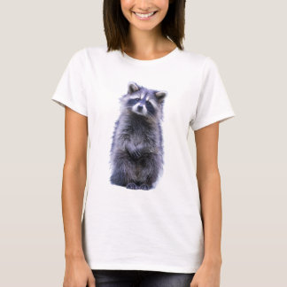 Hand-Drawn Curious Fluffy Raccoon Masked Women T-Shirt