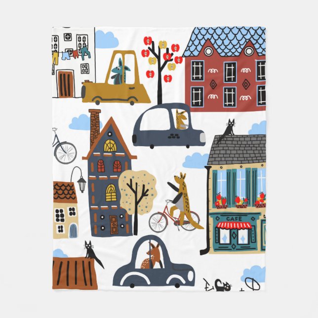 Hand drawn cute cartoon seamless pattern illustrat fleecedecke (Vorderseite)