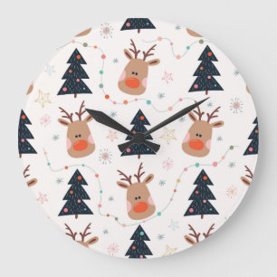 Hand Drawn des Weihnachtsbaumes Große Wanduhr