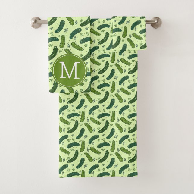Hand Drawn Dill Pickle Muster Badhandtuch Set (Insitu)