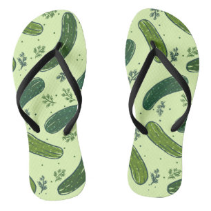 Hand Drawn Dill Pickle Muster Flip Flops