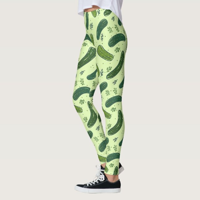 Hand Drawn Dill Pickle Muster Leggings (Links)