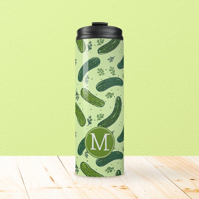 Hand Drawn Dill Pickle Muster Thermosbecher (Dill Pickle Pattern & Monogram Thermal Tumbler)