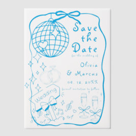 Hand Drawn Doodle Blue Wedding speichern das Datum