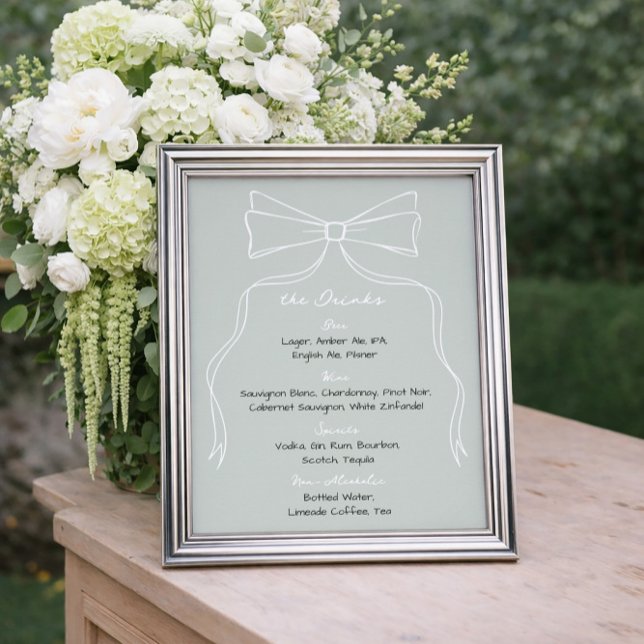 Hand Drawn Doodle Bow Sage Green Wedding Bar Poster (Von Creator hochgeladen)