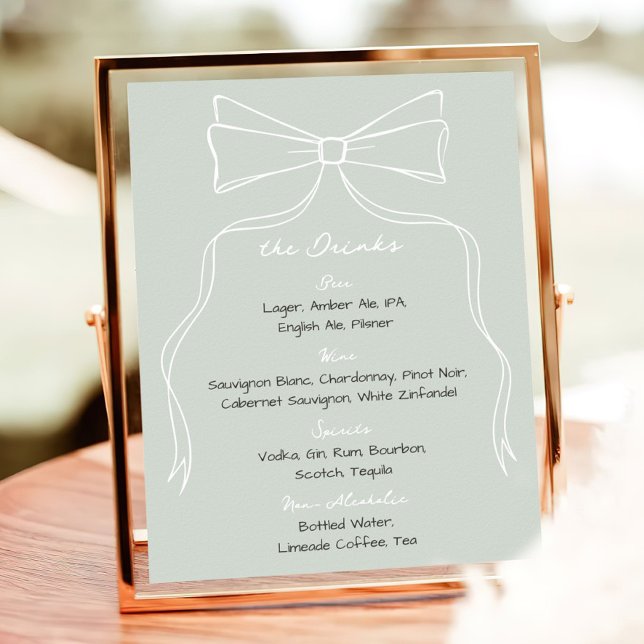 Hand Drawn Doodle Bow Sage Green Wedding Bar Poster (Von Creator hochgeladen)