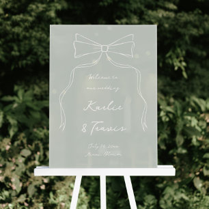 Hand Drawn Doodle Bow Sage Green Wedding Willkomme Acrylschild