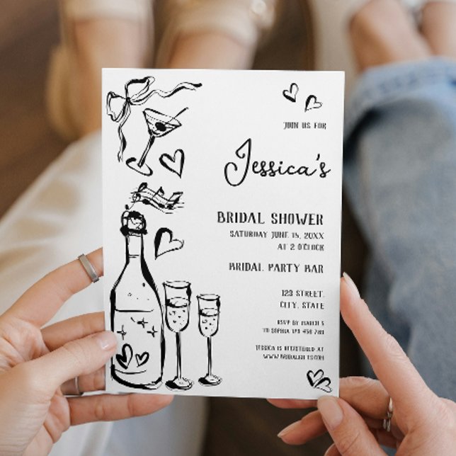 Hand Drawn Doodle Brautparty Französischer Bow Einladung (Von Creator hochgeladen)