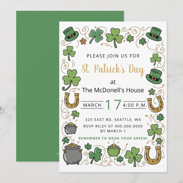 Hand Drawn Doodle Whimsical St Patricks Day  Einladung (Vorne/Hinten)