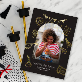 Hand Drawn Doodles Arch Photo Graduate Gold Folieneinladung