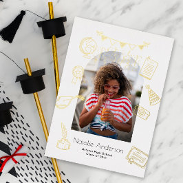 Hand Drawn Doodles Arch Photo Graduate White Gold Folieneinladung