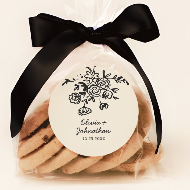 Hand Drawn Doodles Floral Wedding Runder Aufkleber (Von Creator hochgeladen)