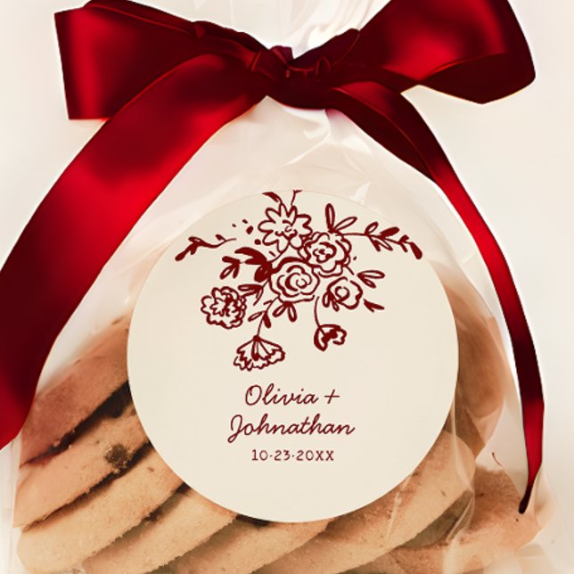 Hand Drawn Doodles Floral Wedding Runder Aufkleber (Von Creator hochgeladen)