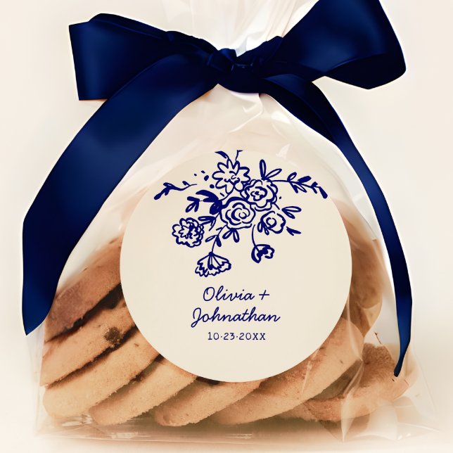 Hand Drawn Doodles Floral Wedding Runder Aufkleber (Von Creator hochgeladen)