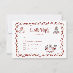 Hand Drawn Doodles Italienische Hochzeit RSVP Karte