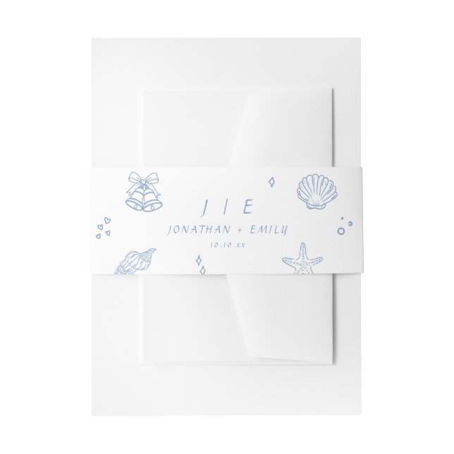 Hand Drawn Dusty Blue Coastal Hochzeit Einladungsbanderole (Vorderseite Beispiel)