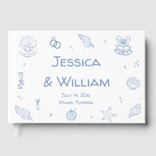 Hand Drawn Dusty Blue Seashells Coastal Wedding Gästebuch