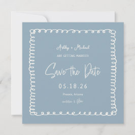 Hand Drawn Dusty Blue Unique Square Hochzeit Save The Date
