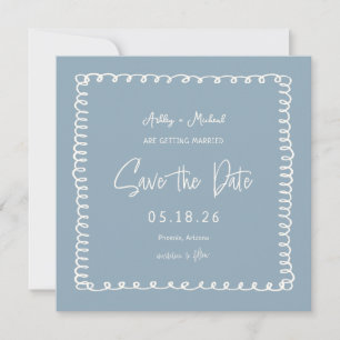 Hand Drawn Dusty Blue Unique Square Hochzeit Save The Date