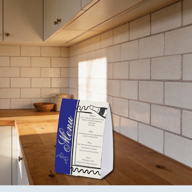 Hand Drawn Elegant Simple Blue & Cream Wedding  Tischaufsteller (Von Creator hochgeladen)