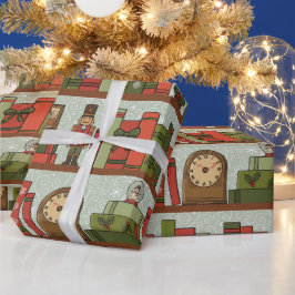 Hand Drawn Festive Bookshelf  Wrapping Paper Roll Geschenkpapier