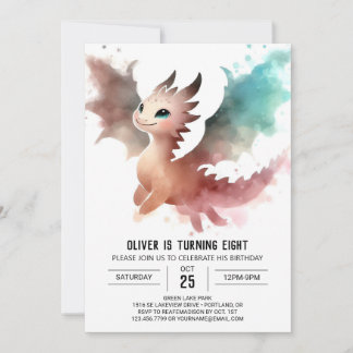 Hand Drawn Fiery Dragon Birthday Einladung