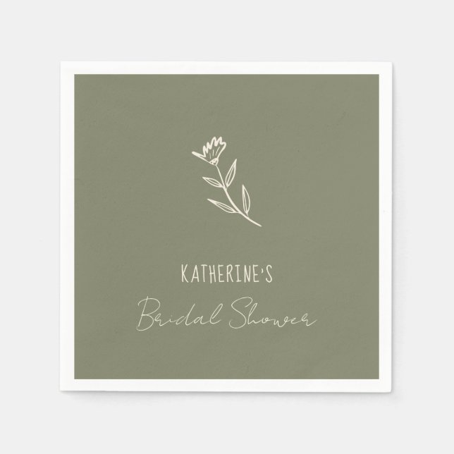 Hand Drawn Floral Botanical Scribble Bridal Shower Serviette (Vorderseite)