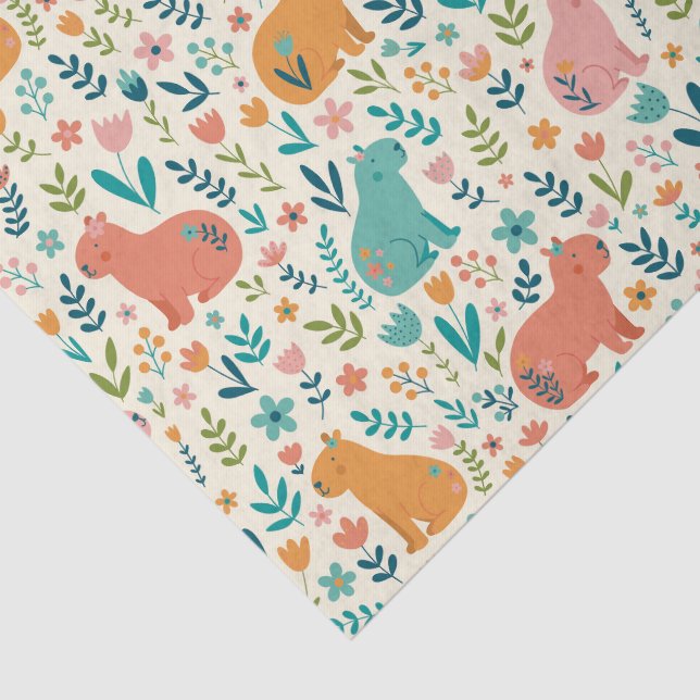 Hand Drawn Floral Capybara Tissue Paper Seidenpapier (Ausschnitt)