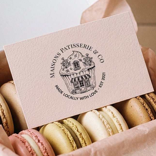 Hand Drawn Floral Cupcake Shop Bakery Business  Gummistempel (Hand Drawn Floral Cupcake Shop Bakery Business Rubber Stamp)