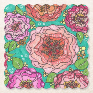"Hand-drawn Floral Delight Coaster Set" Untersetzer