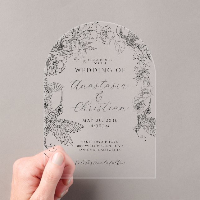 Hand Drawn Floral Wedding Acryleinladungen (Insitu (Handheld))