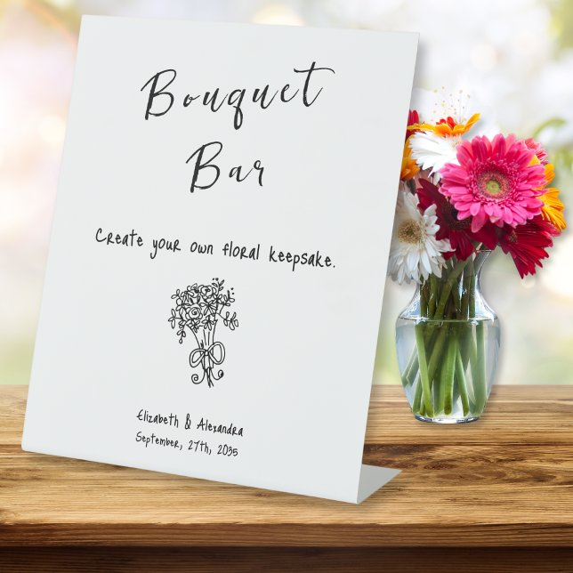 Hand Drawn Floral Wedding Bouquet Bar Sockelschild (Hand Drawn Floral Wedding Bouquet Bar Pedestal Sign)
