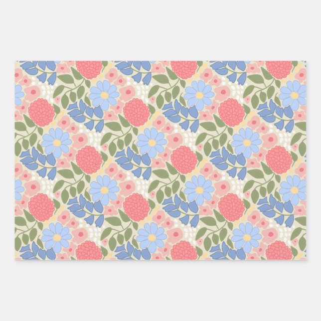 Hand-Drawn Floral Wrapping Paper  Geschenkpapier Set (Vorderseite)