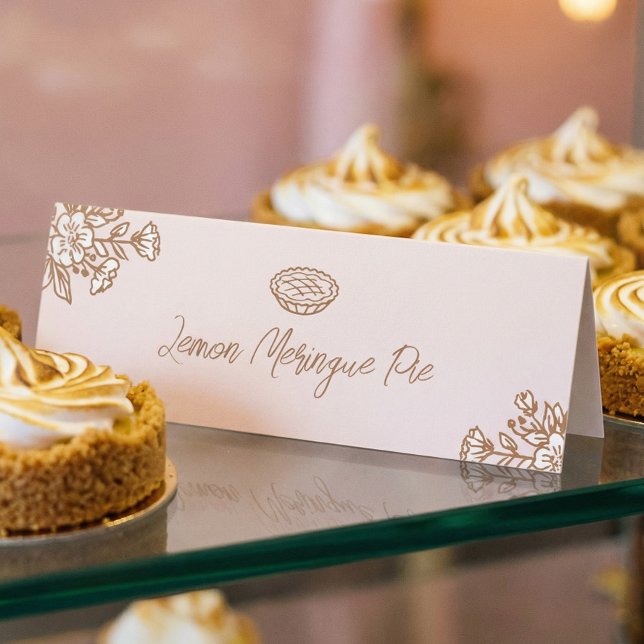 Hand Drawn Florals Pink Pie Pastry Bakery Counter Tischaufsteller (Hand Drawn Florals Pink Pie Pastry Bakery Counter Table Tent)