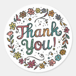 Hand-Drawn Flower Doodle Runder Aufkleber