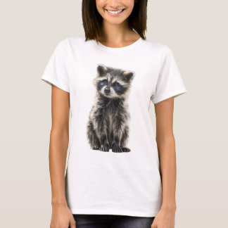 Hand Drawn Fluffy Baby Raccoon Portrait Women T-Shirt