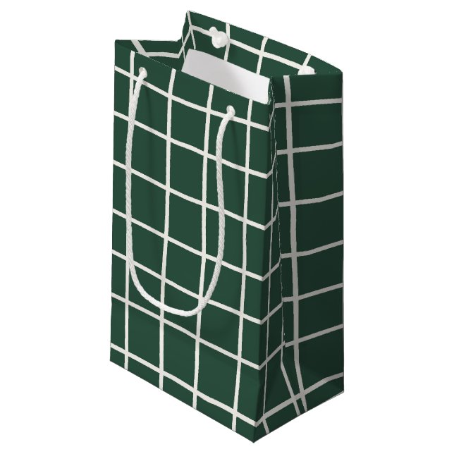 Hand Drawn Forest Green and White Grid Holiday Kleine Geschenktüte (Vorderseite Schrägansicht)