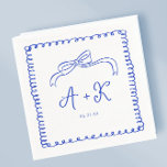 Hand Drawn French Blue Wedding Monogram Serviette<br><div class="desc">Mongram Napkins Verlobung Celebration Decorations (handgezeichnete französische Hochzeit)</div>