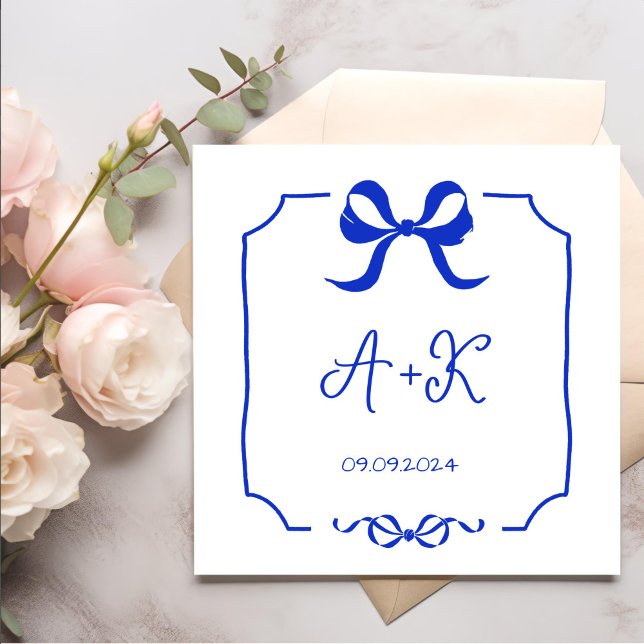 Hand Drawn French Blue Wedding Monogram Serviette (Von Creator hochgeladen)
