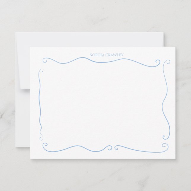 Hand Drawn French Blue Whimsical Personalized Mitteilungskarte (Vorderseite)