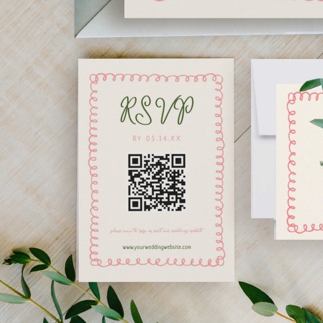 Hand Drawn French Fun Wedding QR Code RSVP Karte (Von Creator hochgeladen)