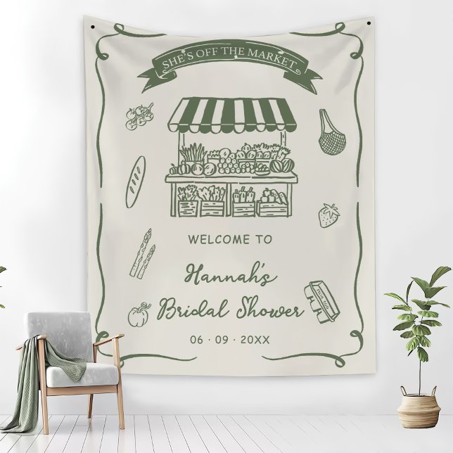 Hand Drawn Fresh Off the Market Bridal Shower Wandteppich (Von Creator hochgeladen)